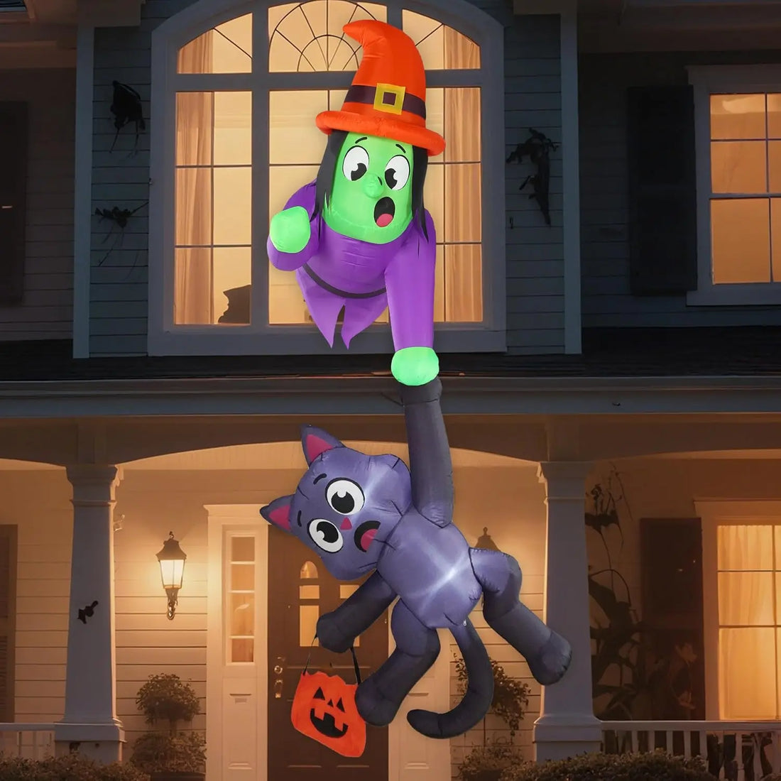 8 Foot Halloween Inflatable Witch and Black Cat Decoration