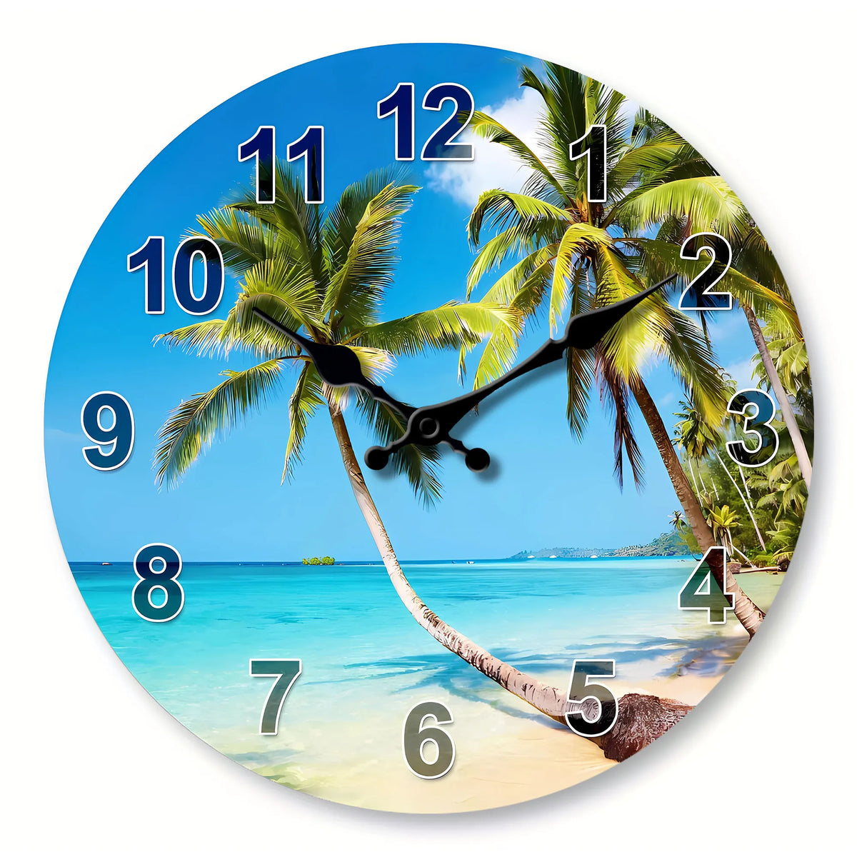 Tropical Blue Sky with Beach and Palm Trees Wall Clock