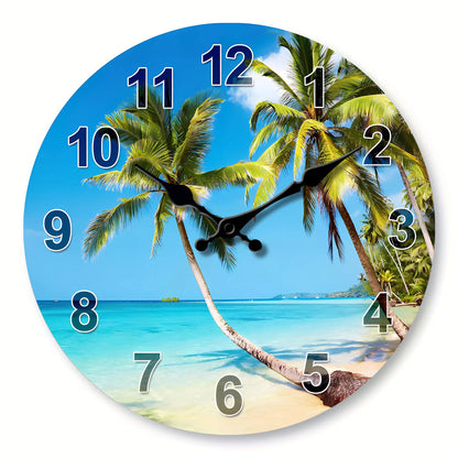 Tropical Blue Sky with Beach and Palm Trees Wall Clock