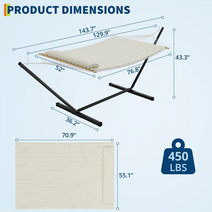 2 Person Heavy Duty Double Hammock with Stand