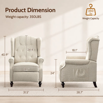 TCGBKAF Mid-Century Wingback Recliner with Massage &amp; Heat