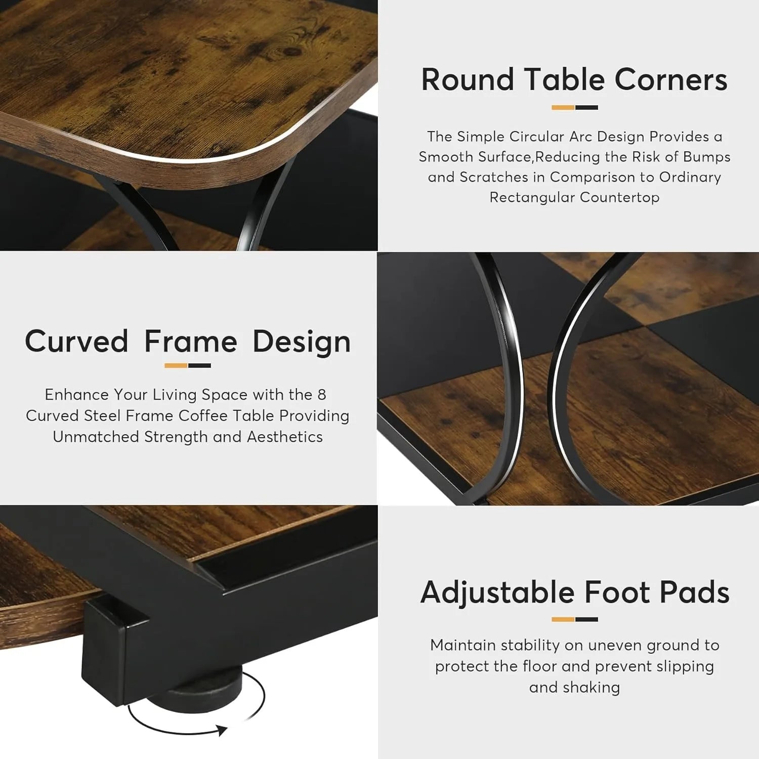 Square Coffee Table with 2 Tiers, 40 inches Low Farmhouse Coffee Table with Wood Storage Shelf for Modern Living Room