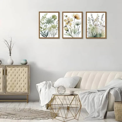 Set of 3 Boho Style Sage Green Botanical Wall Art