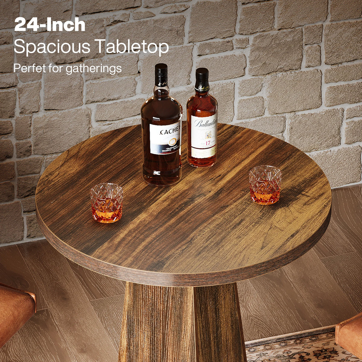 Tribesigns Round Bar Table 37" | Rustic Pub Table with Metal Footrest