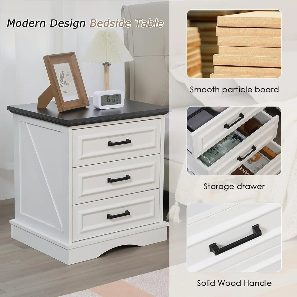 Set of 2 Farmhouse Night Stands with Charging Station