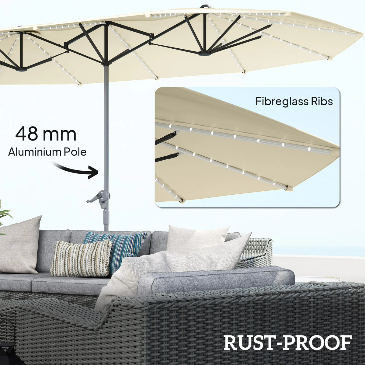 15 Foot Patio Umbrella with Solar Lights