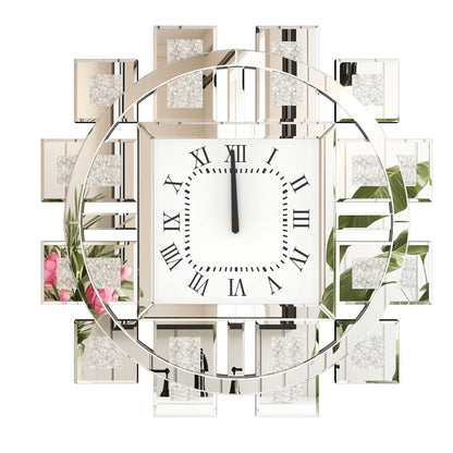 Decorative Wall Clock in Silver or Gold with Crushed Crystal Inlay