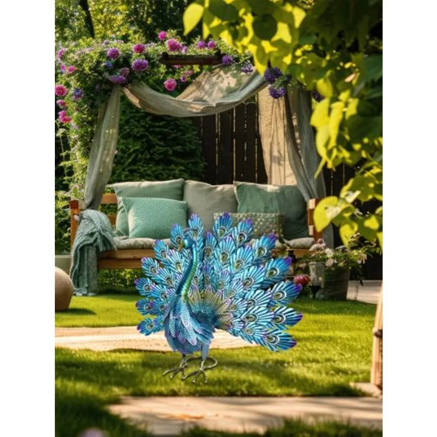 Vibrant Garden Metal Peacock Outdoor Statue