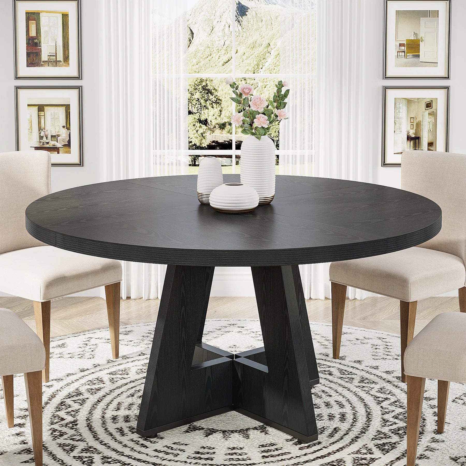 Tribesigns Farmhouse Style Round Dining Table for 4