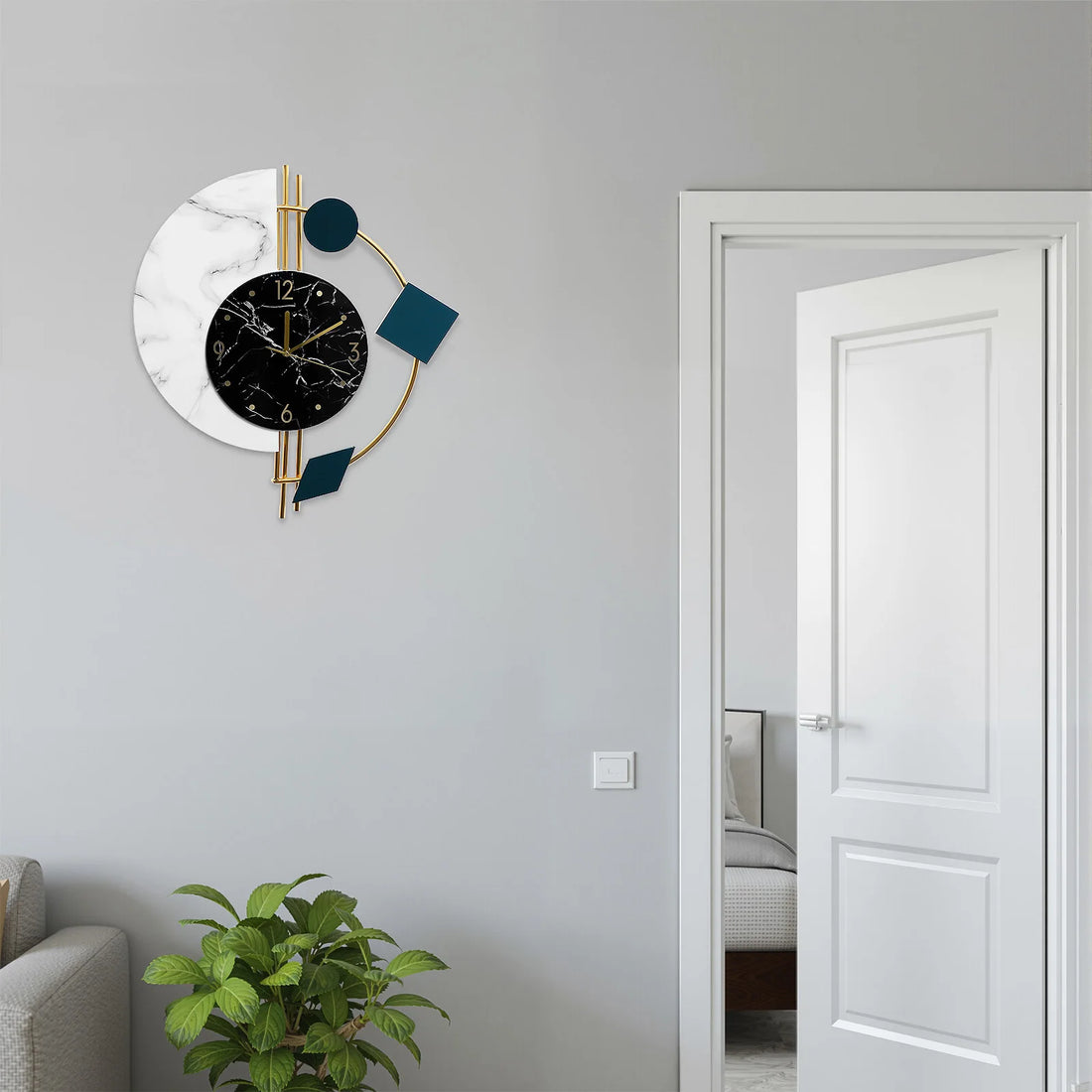 Quartz Silent Wall Clock with Marble Mirror Dial
