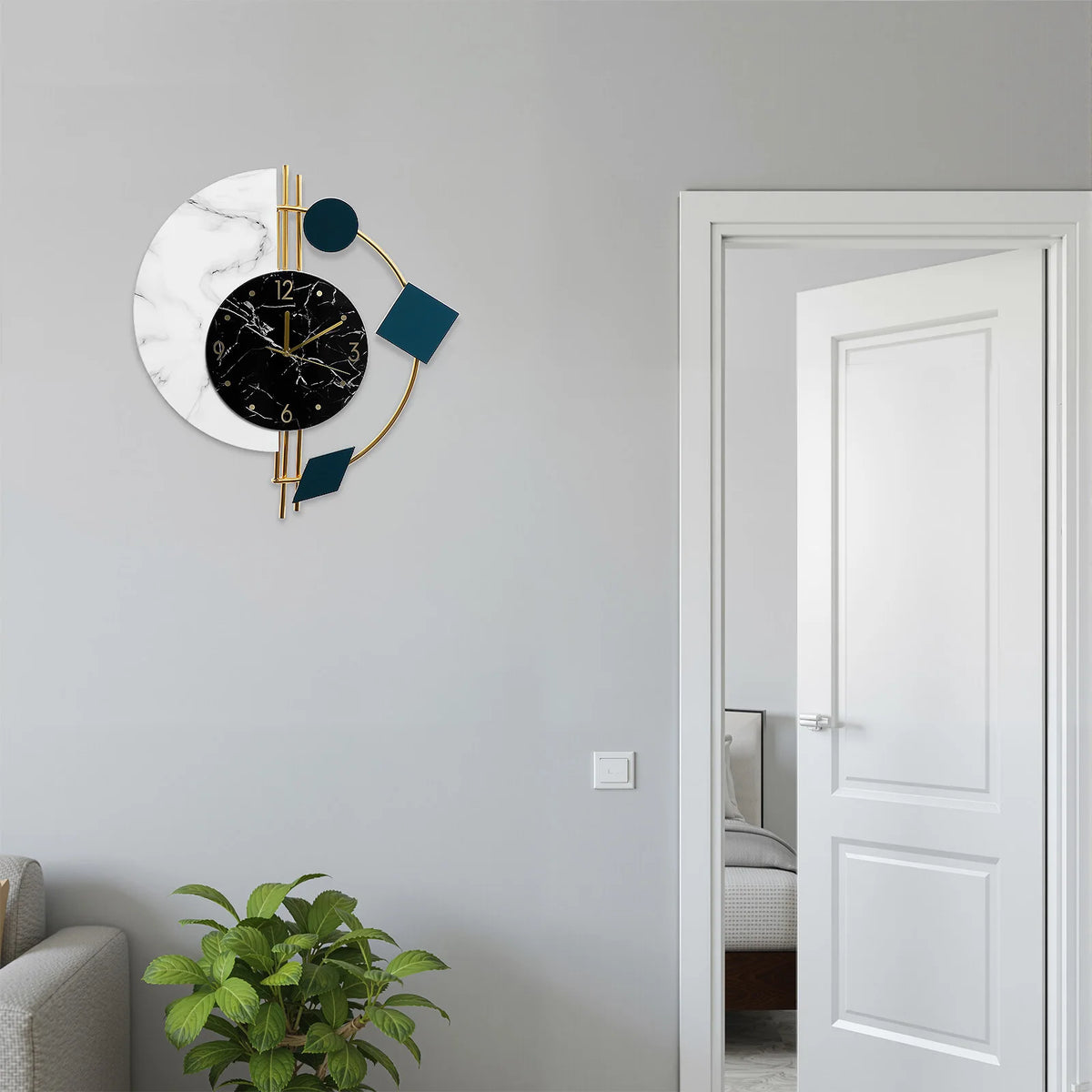 Quartz Silent Wall Clock with Marble Mirror Dial