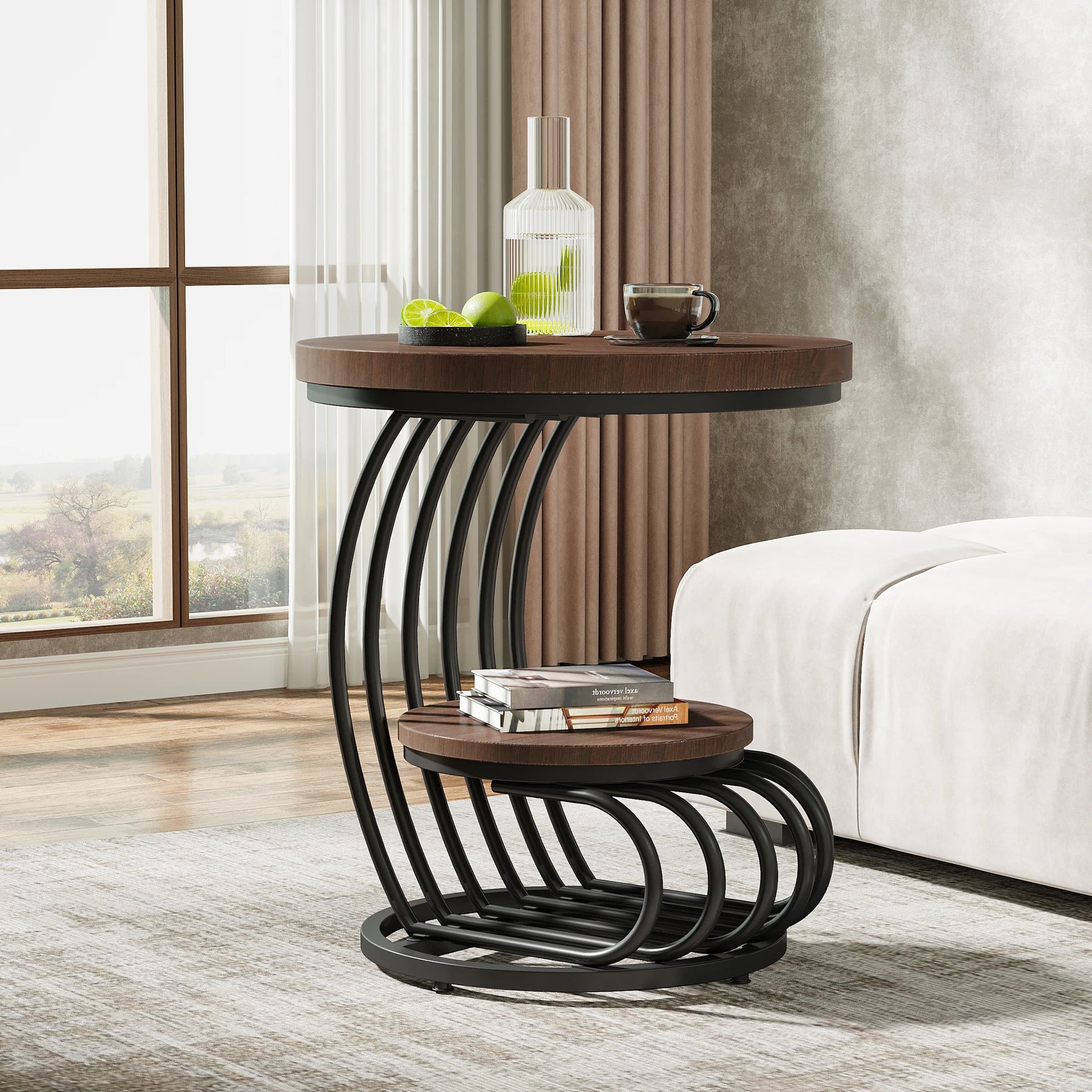 Tribesigns Round End Table with 2-Tiers