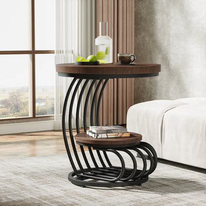 Tribesigns Round End Table with 2-Tiers