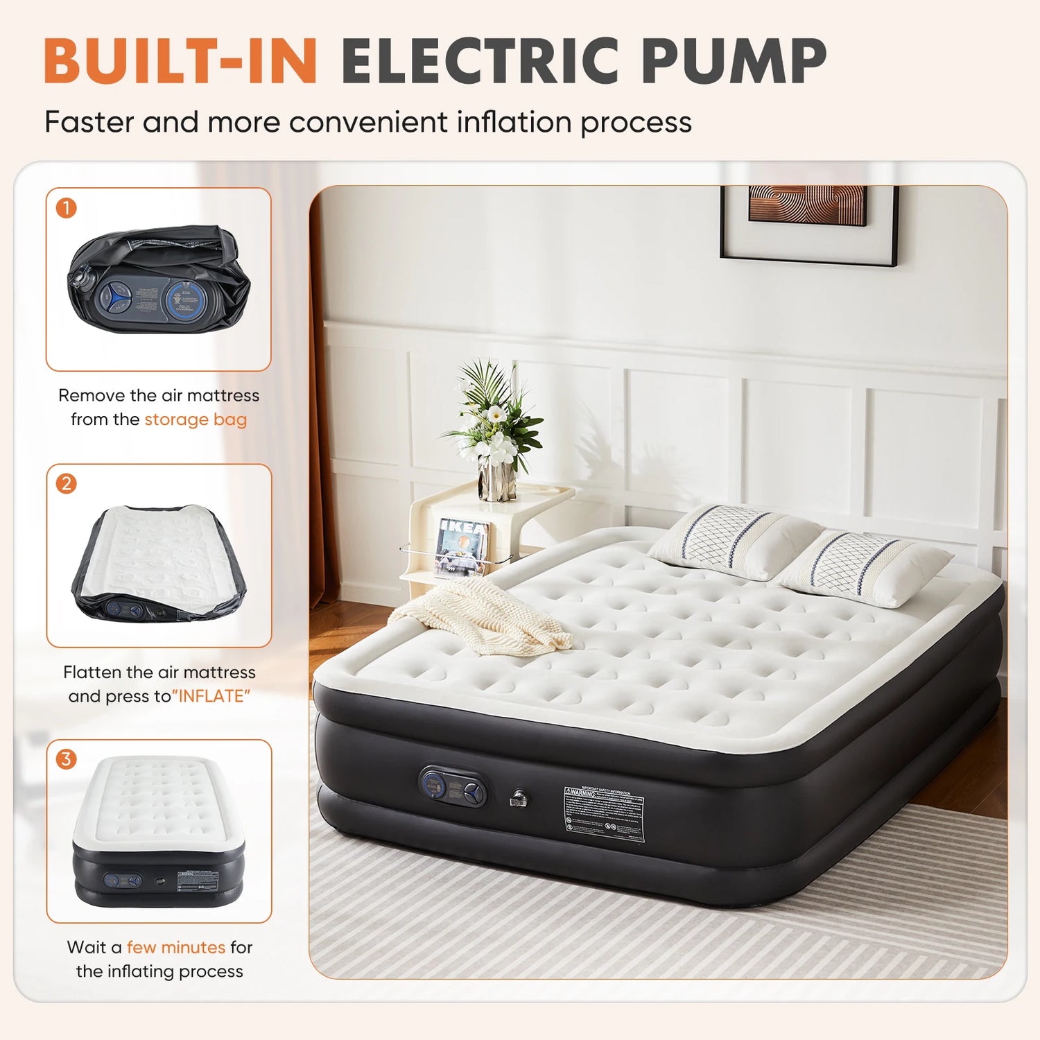 JHK Blow Up Double Height Air Mattress