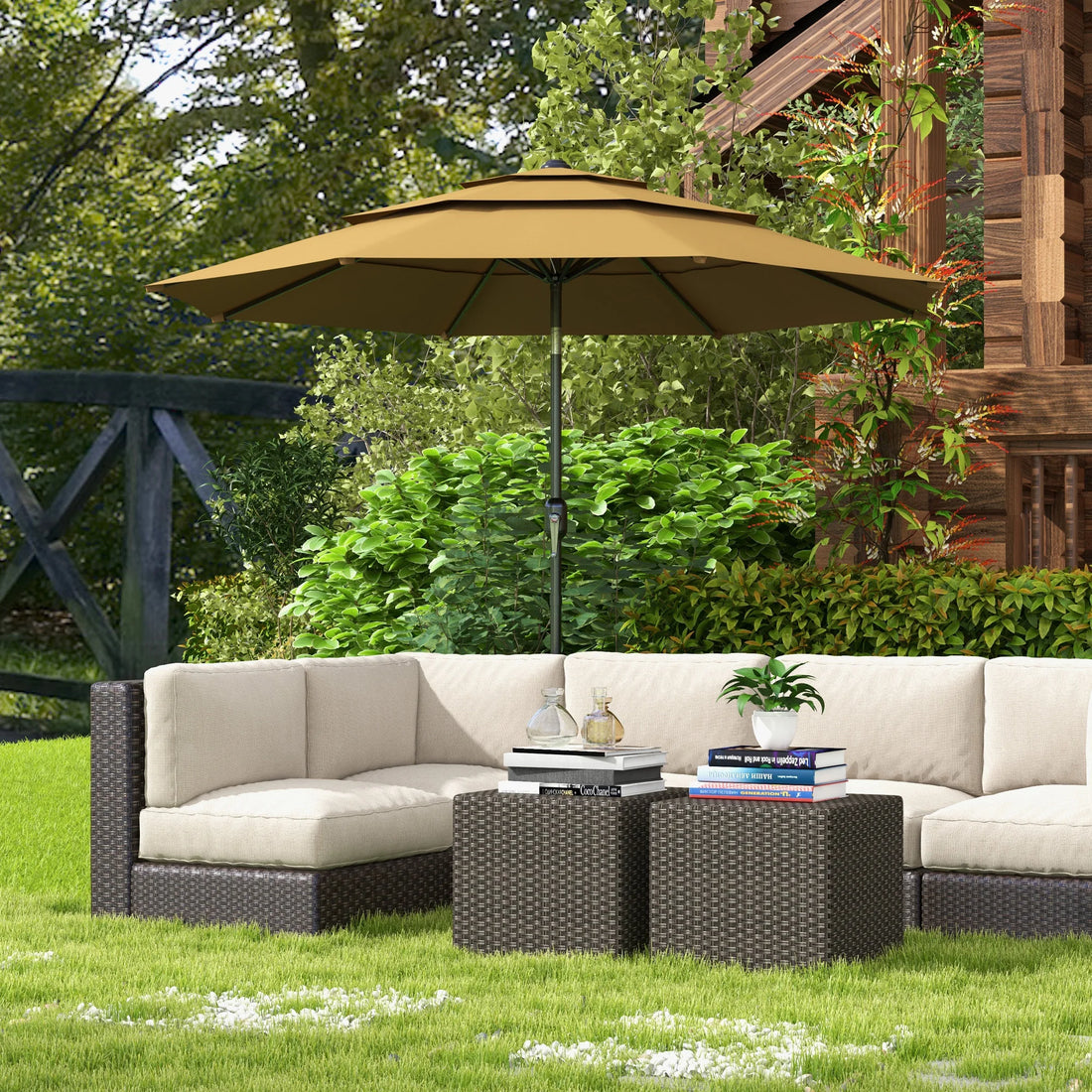 9 Foot 3-Tier Market Style Outdoor Patio Umbrella with Crank Handle