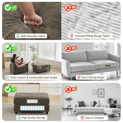 57.5" Oversized Indoor Chenille Chaise Lounge with Ottoman