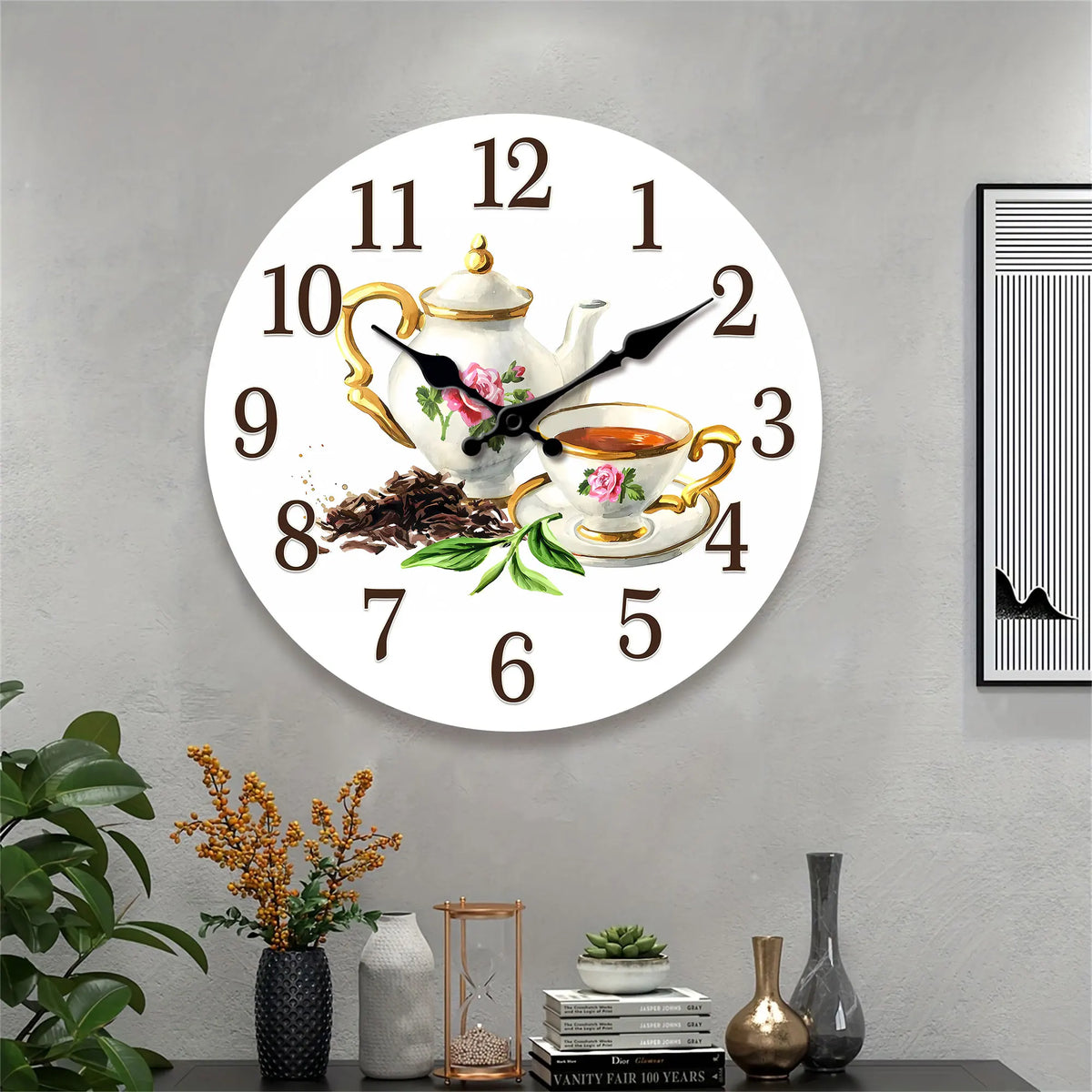 Modern Round Teacup and Pot Wall Clock