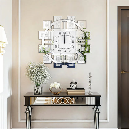 Decorative Wall Clock in Silver or Gold with Crushed Crystal Inlay