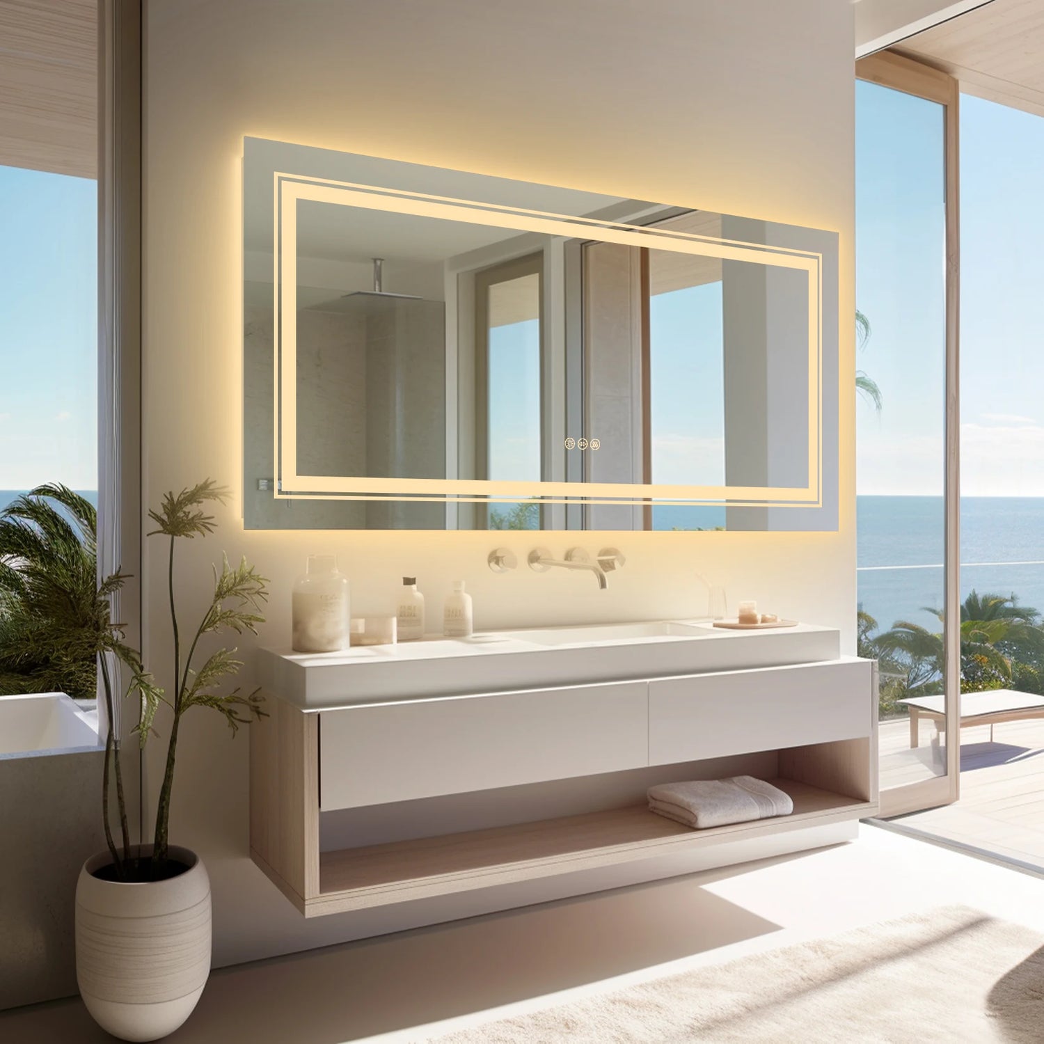 Rectangle Bathroom Mirror with Dimmable Back Light