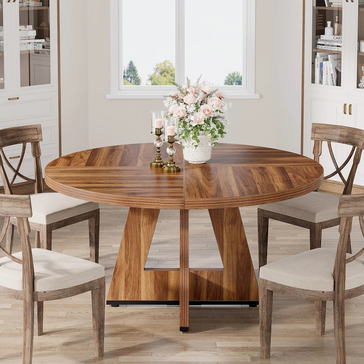 Tribesigns Farmhouse Style Round Dining Table for 4