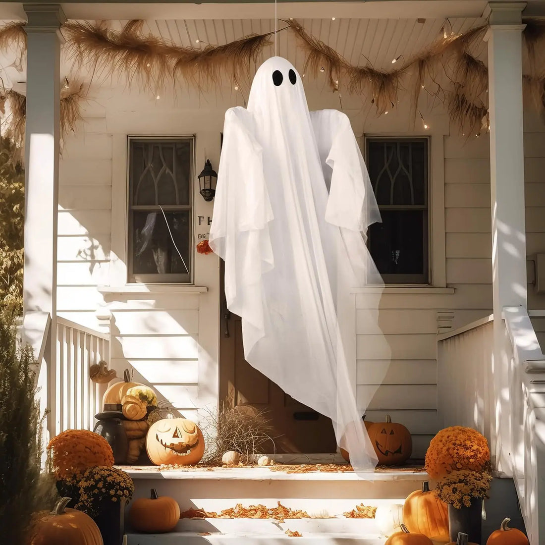 47" Halloween Hanging Light up Ghost with Spooky White LED Light