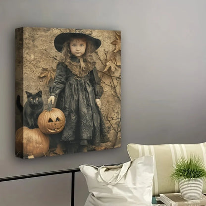 Halloween Cute Witch and Black Cat Wall Art