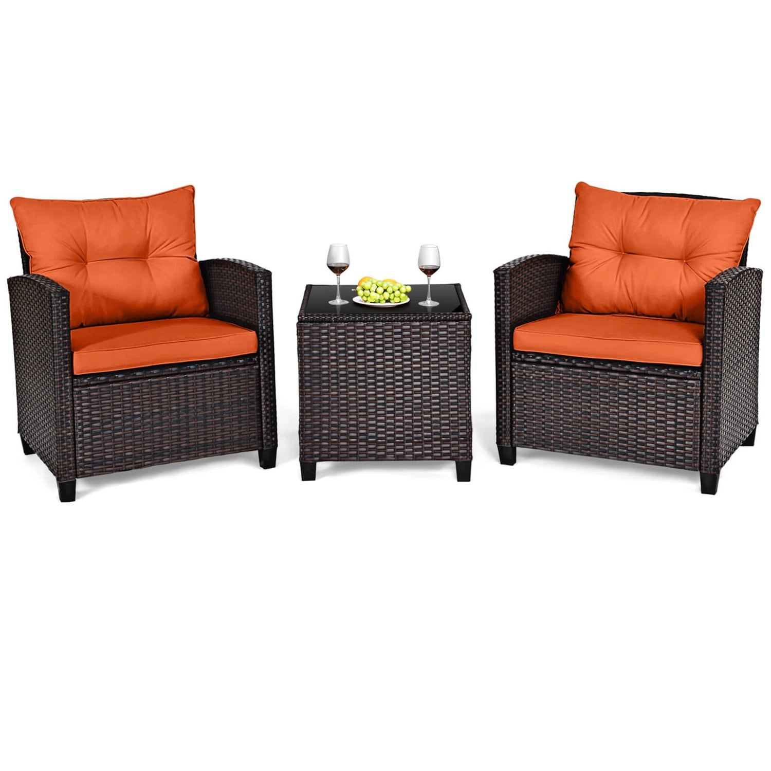 3-Piece Rattan Patio Furniture Set Including 2 Chairs and a Table