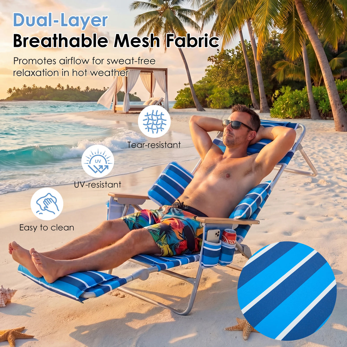Backpack Sunbathing Beach Chair with 5-Position Footrest