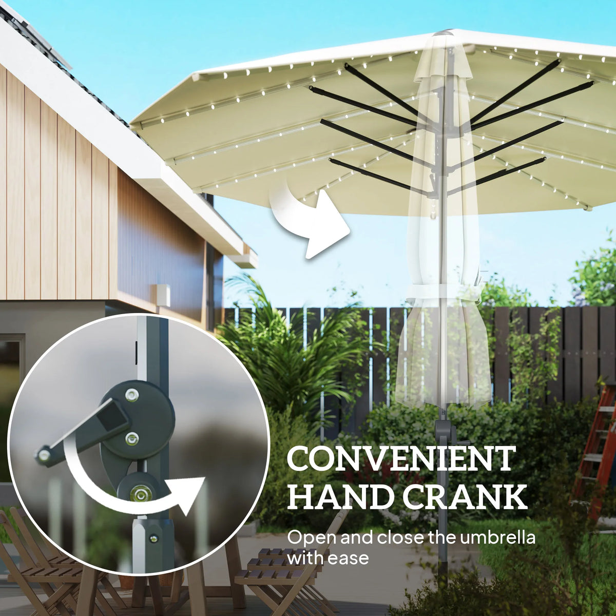 15 Foot Patio Umbrella with Solar Lights