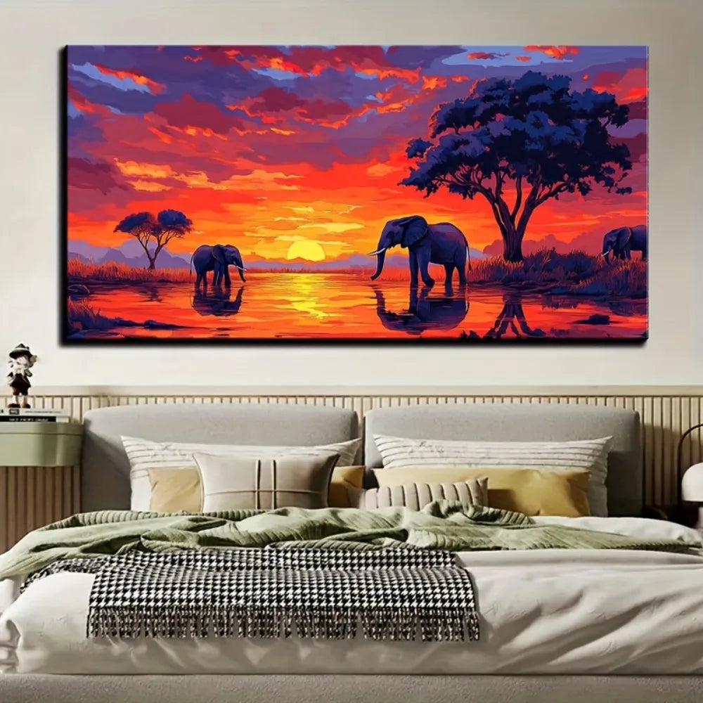 African Sunset with Elephants Interior Decoration