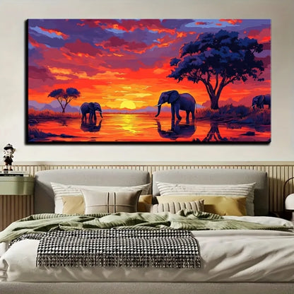 African Sunset with Elephants Interior Decoration