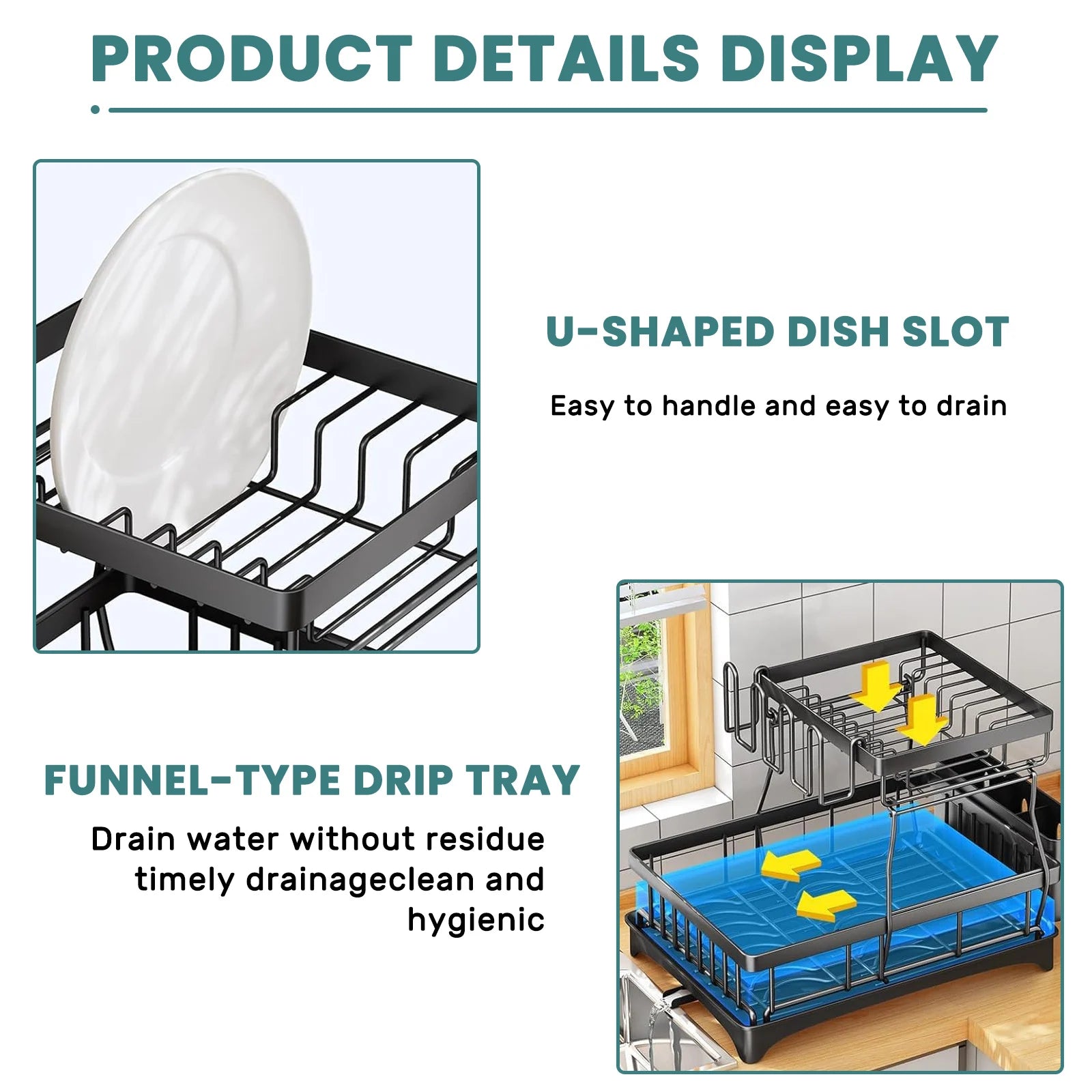 2-Tier Dish Drainer with Drip Tray and Drainer Mat