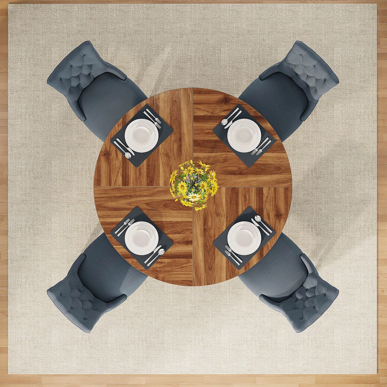 Tribesigns Farmhouse Style Round Dining Table for 4