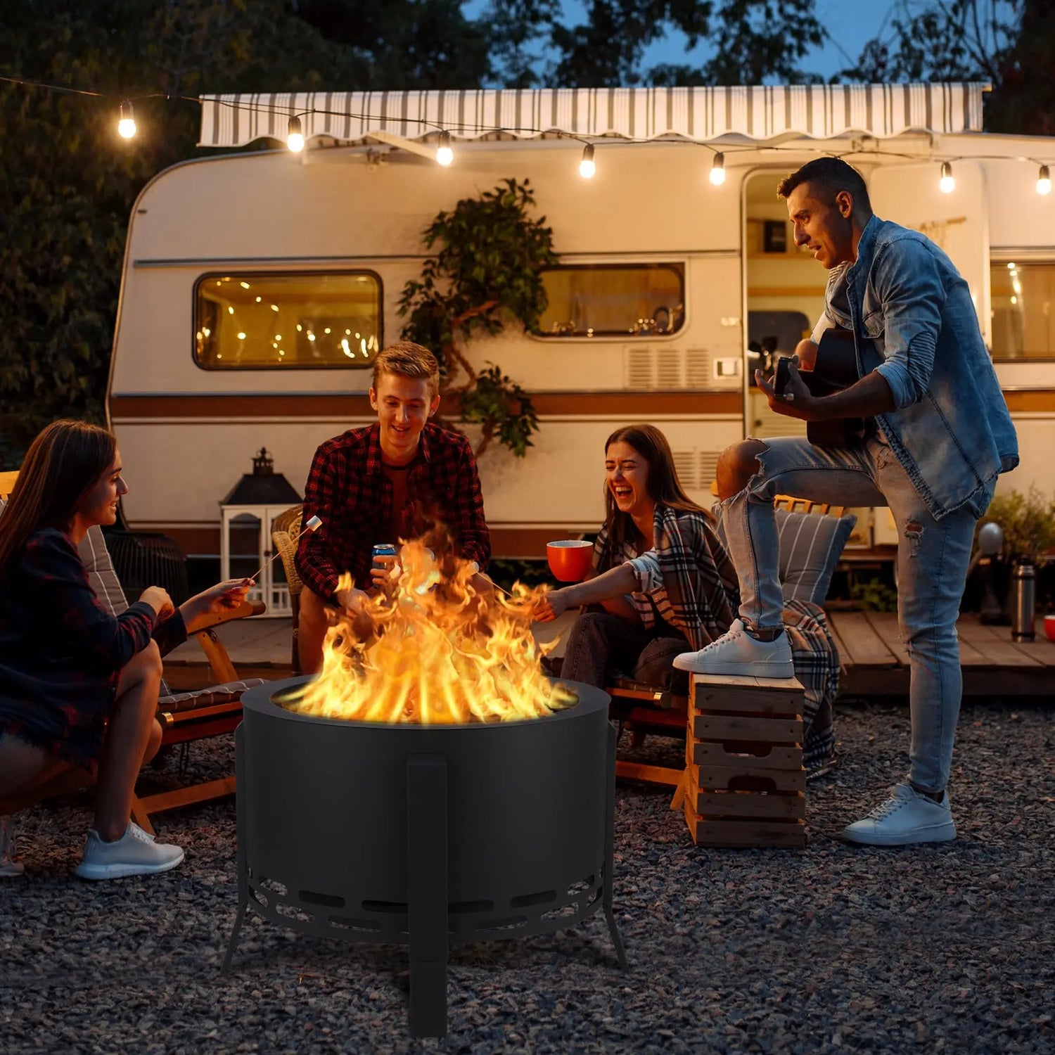 26-Inch Portable Smokeless Fire Pit with Fire Poker