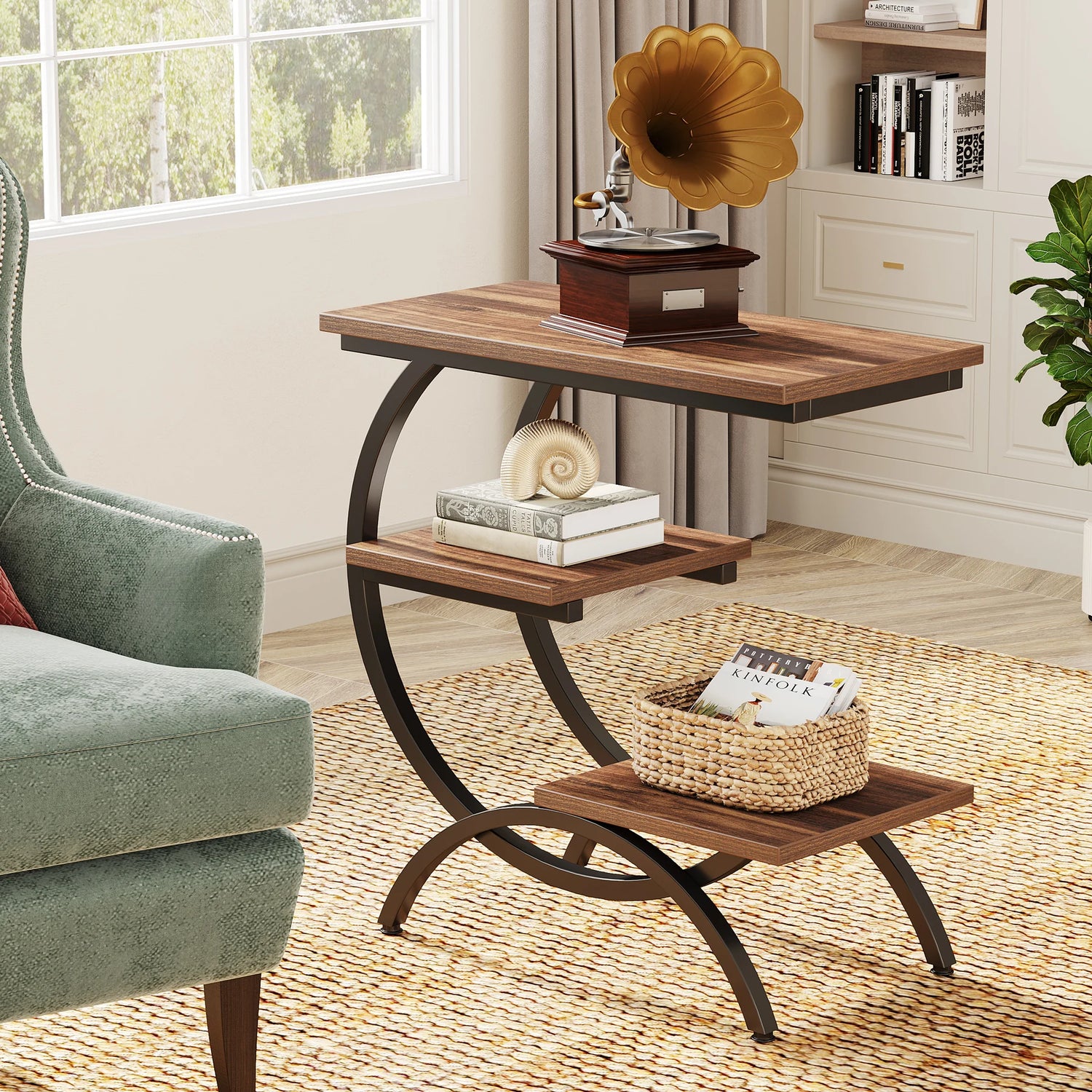 Tribesigns C-Shaped End Table with 3-Tiers