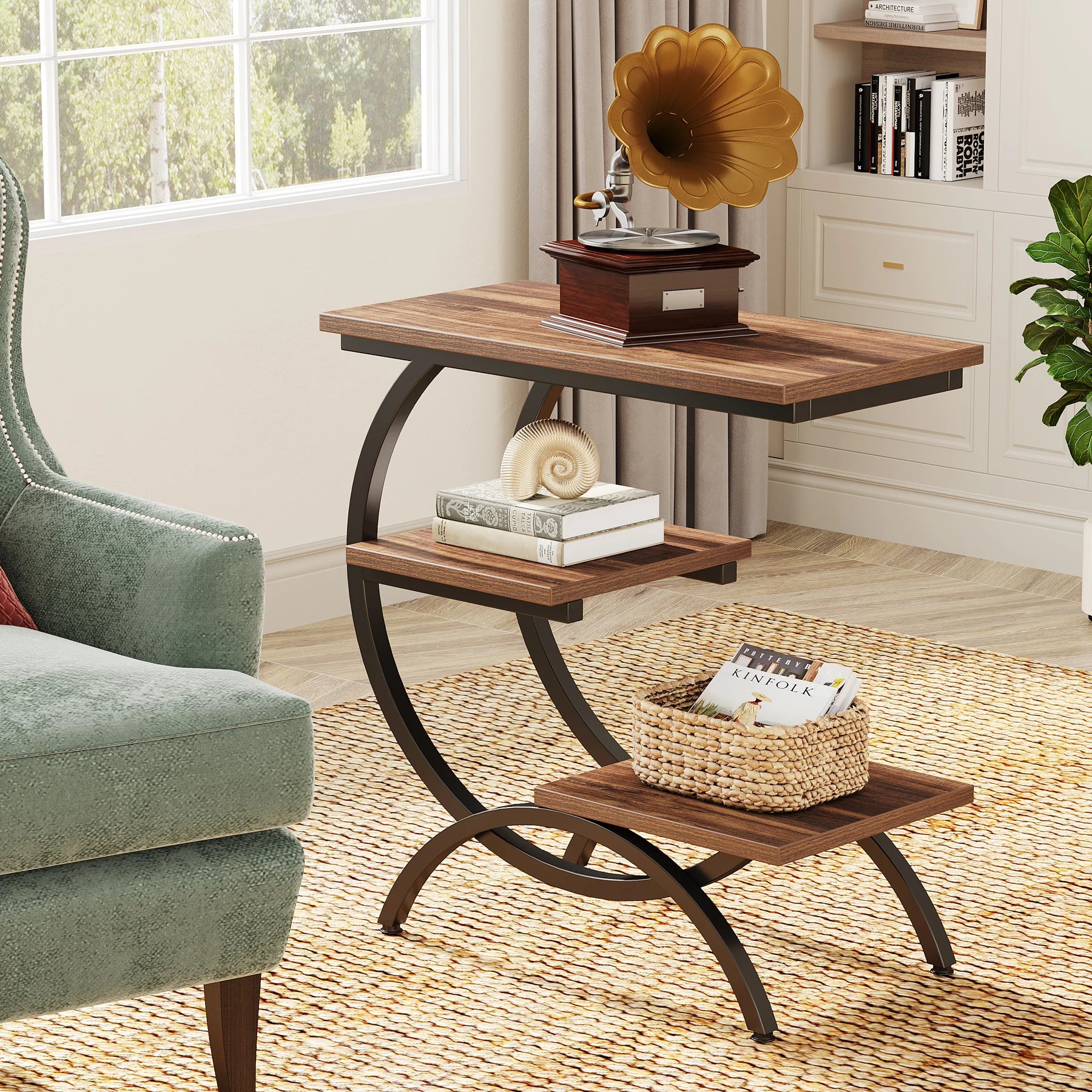 Tribesigns C-Shaped End Table with 3-Tiers