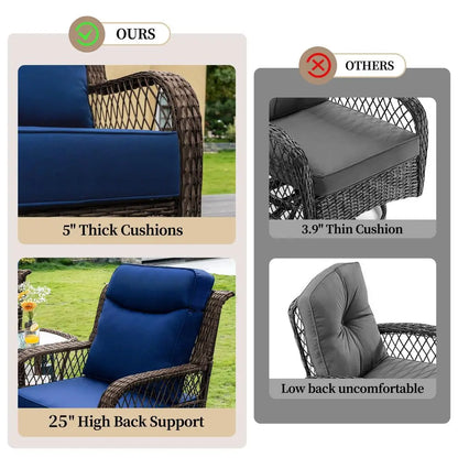 Outdoor Wicker 3-Piece Swivel Rocker Chairs and Table