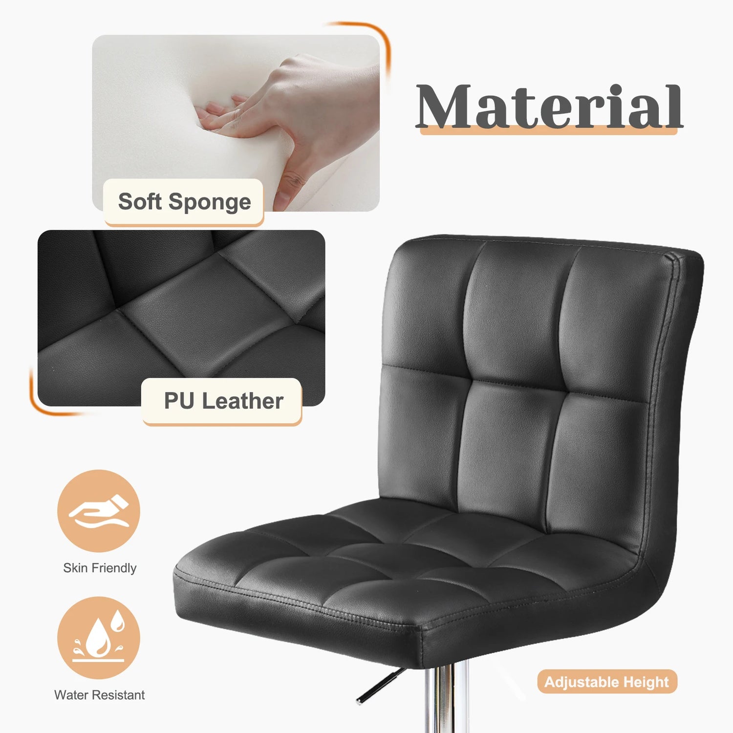 JHK PU Counter Height Leather Bar Stools Set of 2