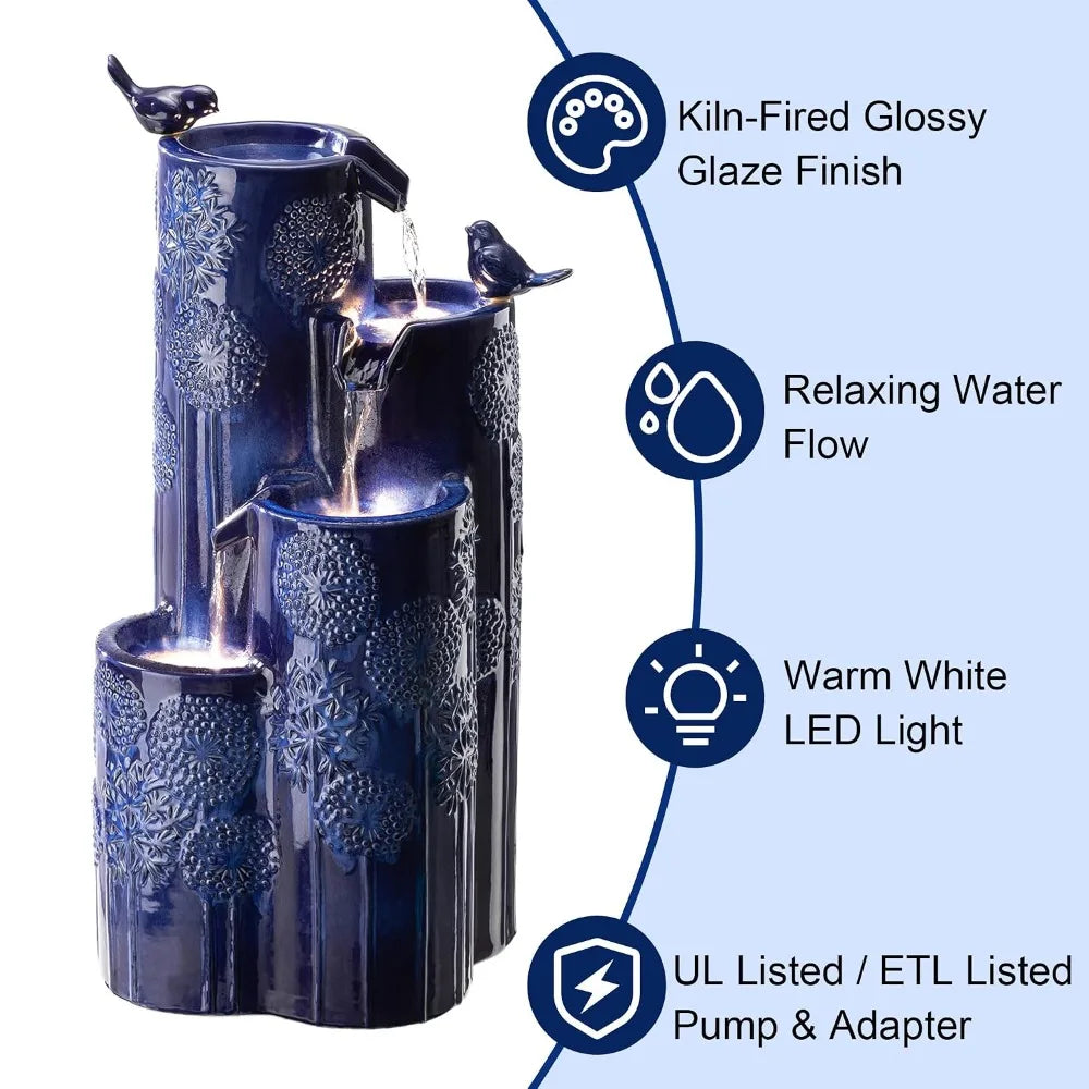 32 Inch Outdoor 4-Tier Water Fountain with LED Lights and Pump