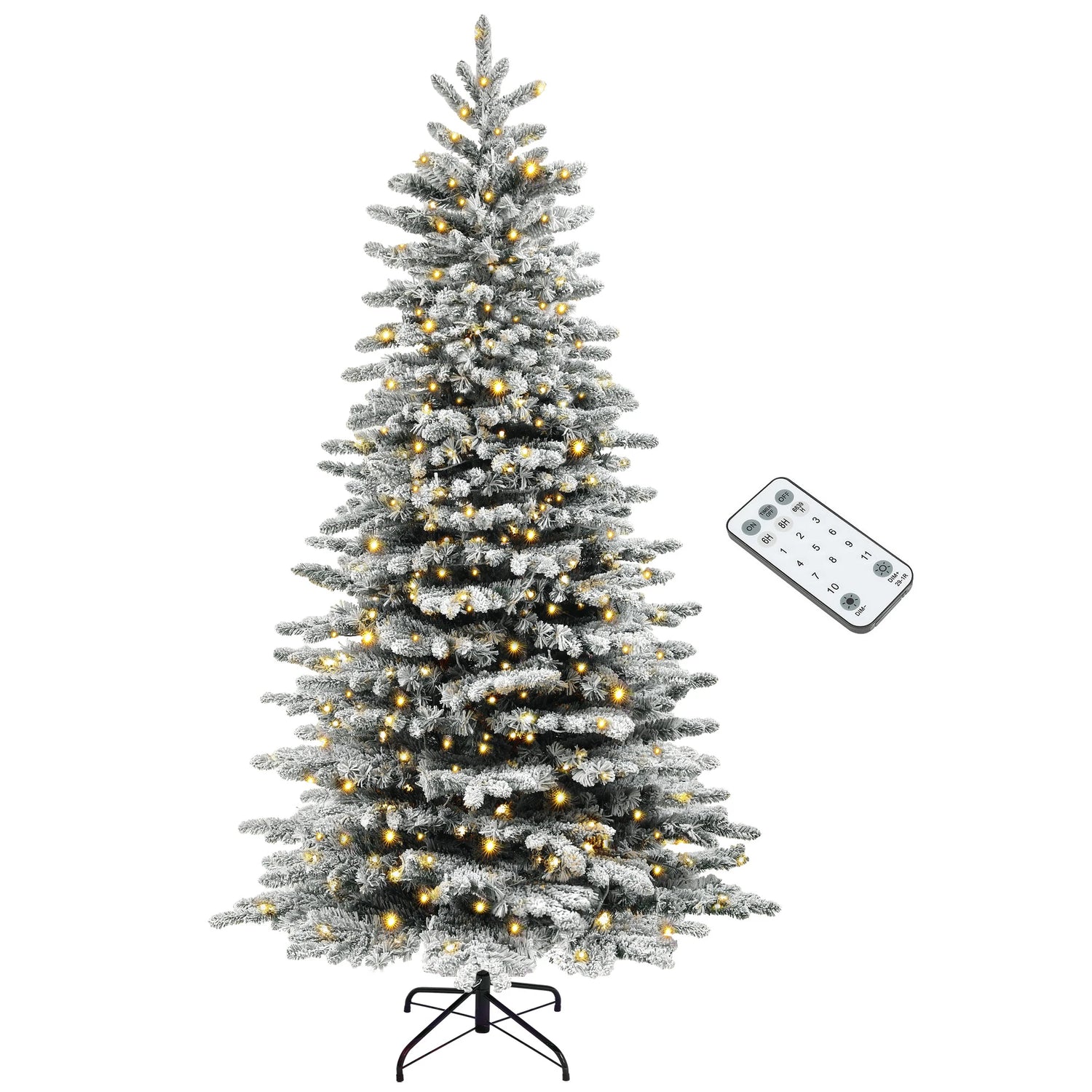 6.5-Foot Pre-Lit Artificial Christmas Tree with Snow Flocked Branches