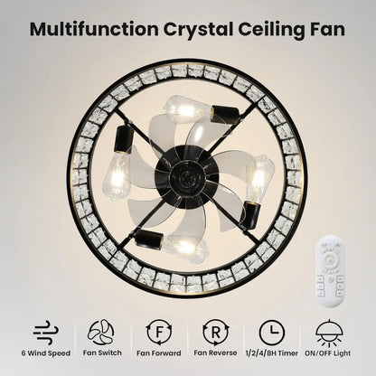18.9 Inch Crystal Caged Ceiling Fan with Light