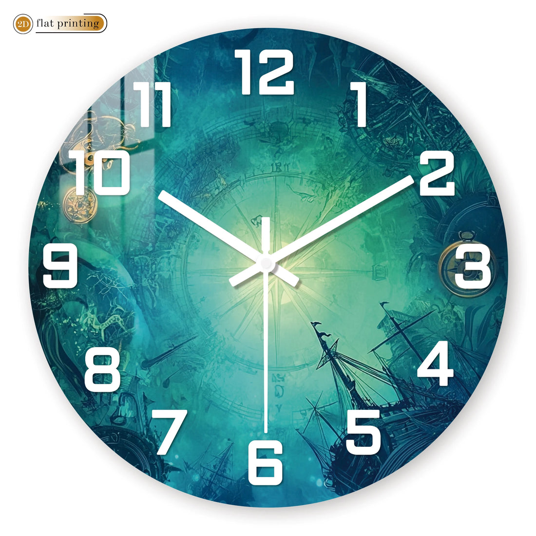 Vintage Nautical Compass &amp; Ship Design Wall Clock