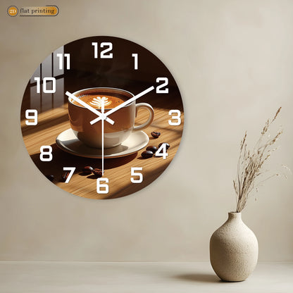 Latte Art Decor Coffee Cup Design Wall Clock