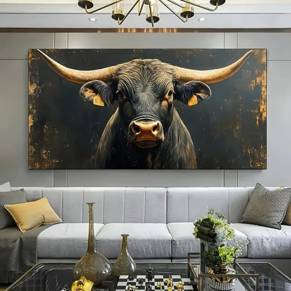 Big Horn Black Bull Canvas Wall Art