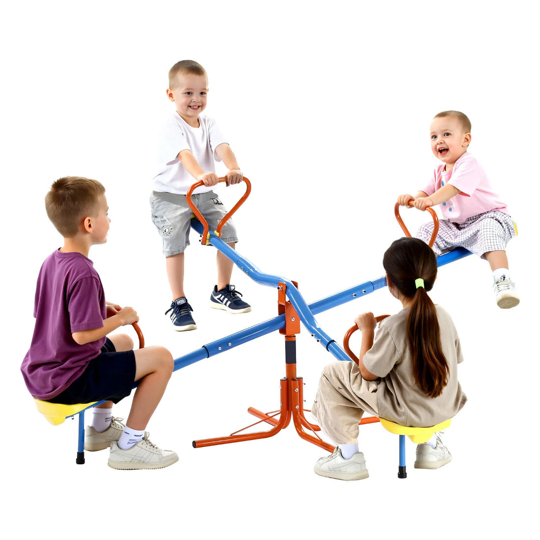 SucceBuy 4 Seat Kids Seesaw Sit &amp; Spin Teeter Totter