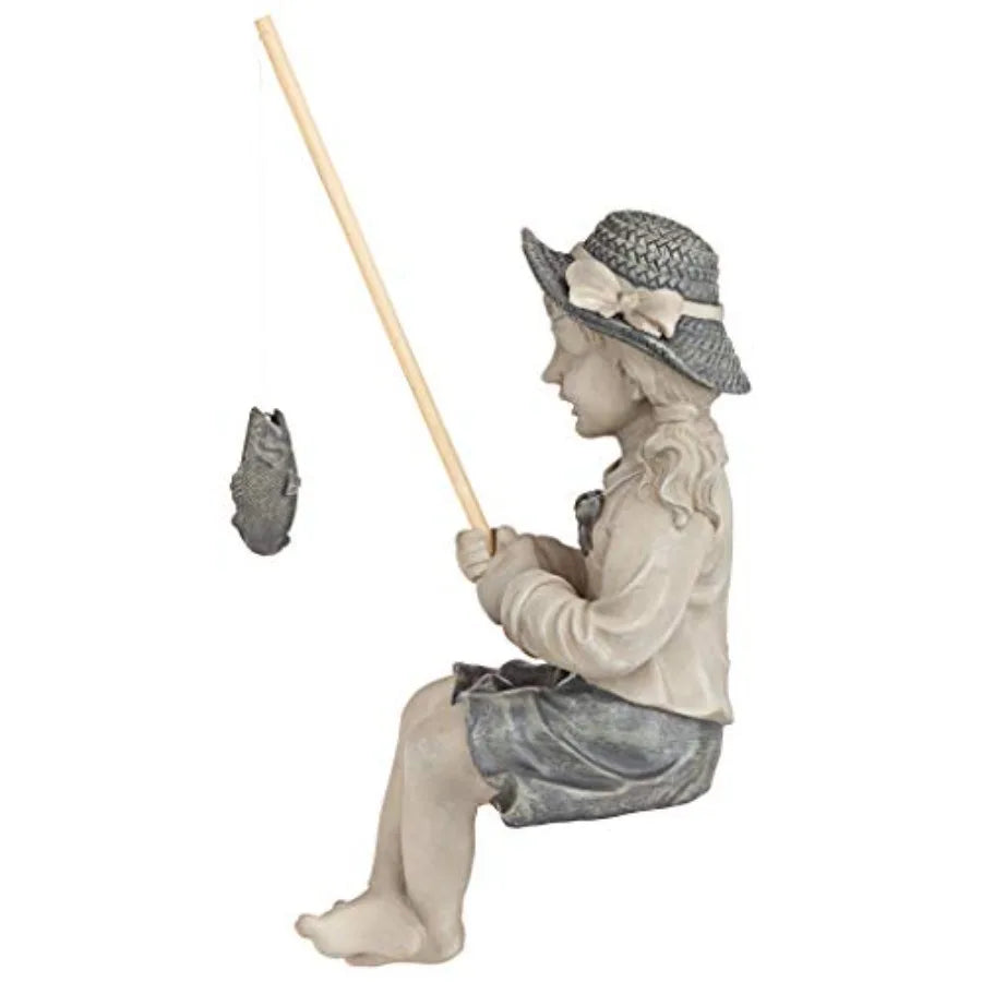 Big Catch Fisherwoman Nellie with Fishing Pole Garden Statue