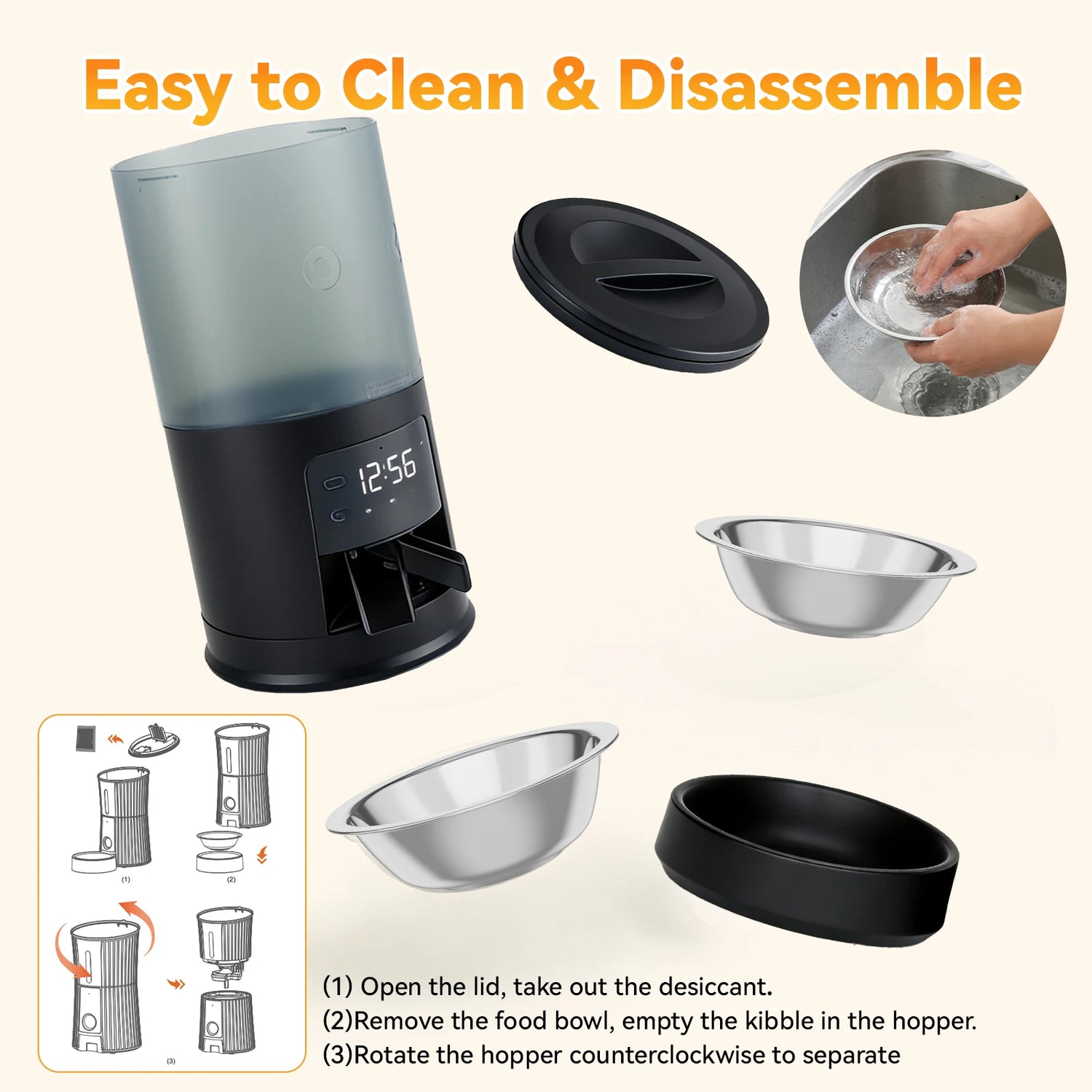 JHK 6L Automatic Timed Pet Feeder with 2 Stainless Bowls