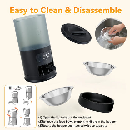 JHK 6L Automatic Timed Pet Feeder with 2 Stainless Bowls