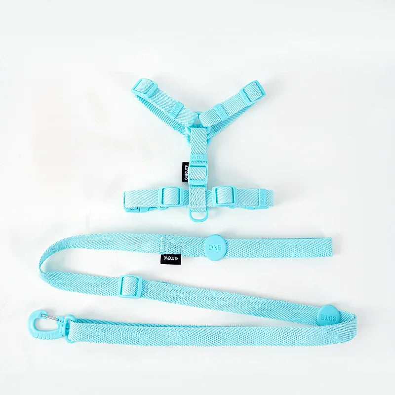 Adjustable Puppy Harness Set Reflective Dog Collar and Leash for Small Dogs Macaron Color Cat Safe Walking Gear Dog Accessories