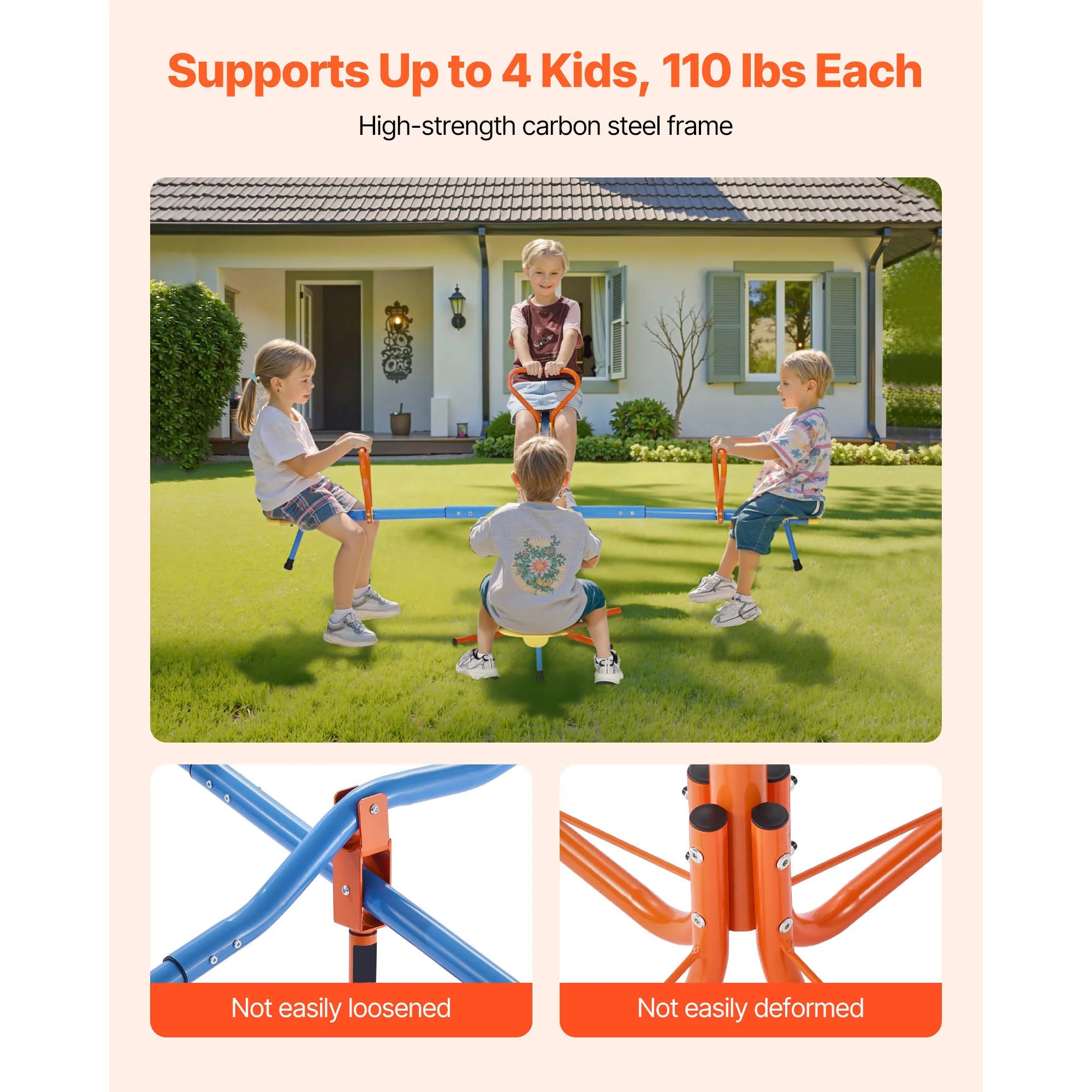 SucceBuy 4 Seat Kids Seesaw Sit &amp; Spin Teeter Totter